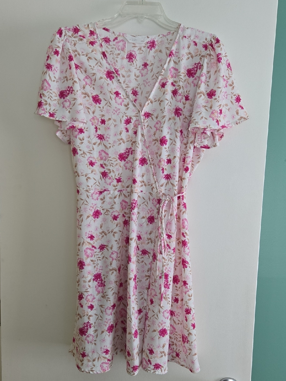 Lauren Conrad White Floral Wrap Dress with Pink Blooms